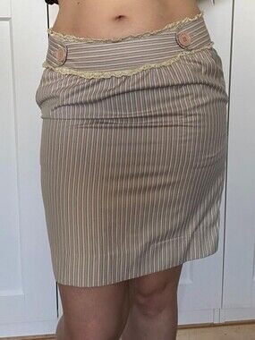 Pink Martini Beige Pinstripe Pencil Skirt with Button Trim